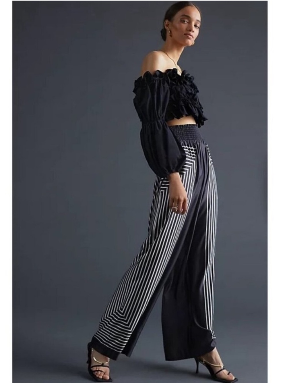Hutch Navy and White Geometric Stripe Wide-Leg Pants